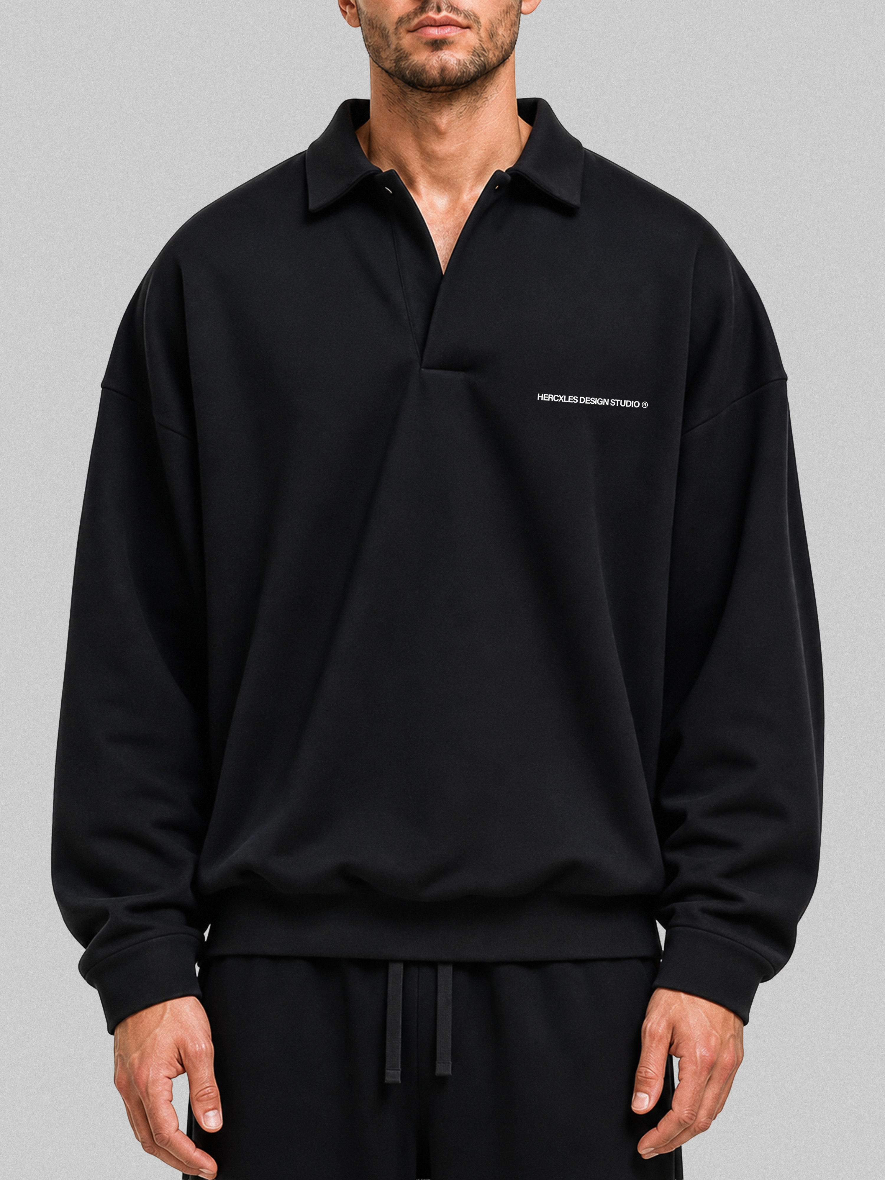 HERCXLES 2026: Studios Polo Sweater - Black White Logo model